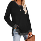 Crew Neck Color Contrast ​Split Loose Casual Pullover T Shirt