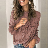 Trumpet Long Sleeve Hollow Out Lace Shirt