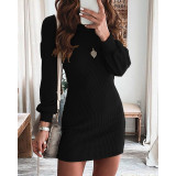 Solid Color Elegant Bodycon Knitted Dresses Mini Dress