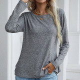 Round Neck Lace Back Long Sleeve Casual Pullover Tshirts