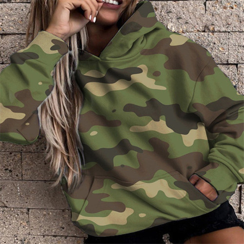 Camouflage Printed Long Sleeve Hooded Casual Sweatshirts