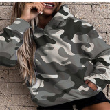 Camouflage Printed Long Sleeve Hooded Casual Sweatshirts