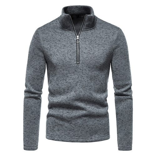 Men's Solid Color Zipper Mock Neck Sweatshirt