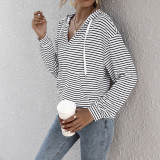Stripe Printed Long Sleeve Hooded Casual Sweatshirts