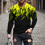 Plus Size Men's Flame Printed Long Sleeve Top