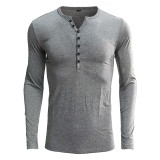 Solid Color Men's Button Front Long Sleeve Top