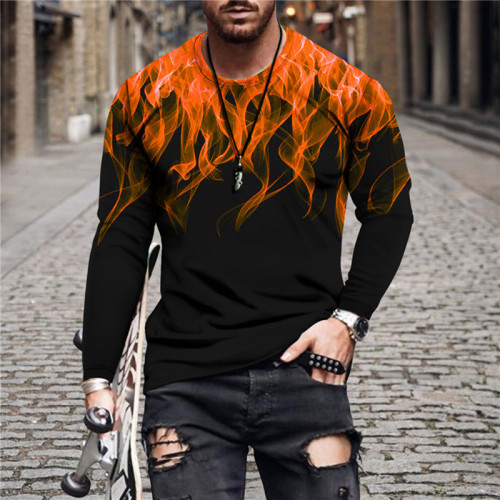 Plus Size Men's Flame Printed Long Sleeve Top
