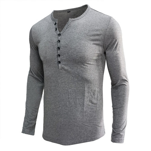 Solid Color Men's Button Front Long Sleeve Top