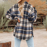 Women Long Sleeve Plaid Button Up Shirt Coat