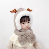 Child Antler Thickened Warm Plush Hat with Scarf