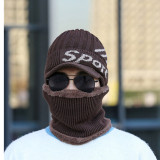 Men Solid Color Plush Knit Hat with Scarf