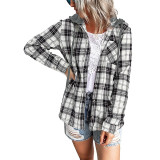 Plaid Hooded T-shirt Breasted Casual Shirt Jacket