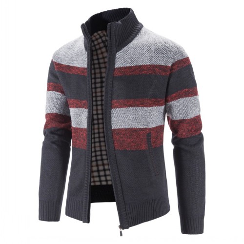 Men's Color Block Stand Collar Sweaters Cardigans