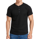 Men T-Shirt Short Sleeve Solid Henry Shirt Tops