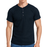 Men T-Shirt Short Sleeve Solid Henry Shirt Tops