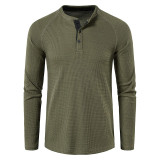 Men's Round Neck Long Sleeve Waffle Henry T Shirt