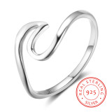 Women Real 925 Sterling Silver Wave Shape Design Ring