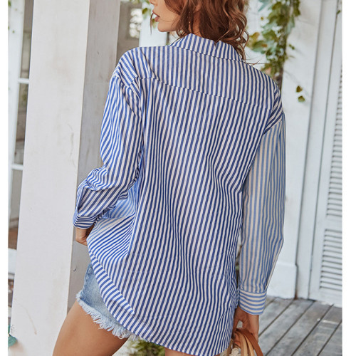 Casual Long Sleeve Striped Blouse