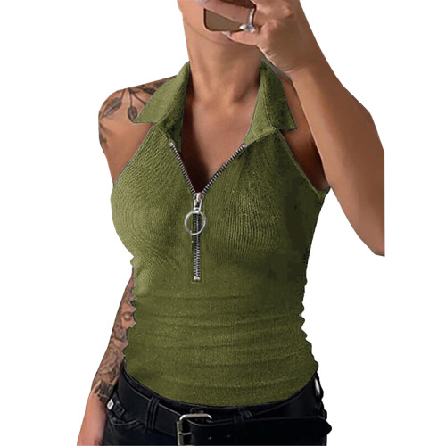 Plus Size Sexy Tank Top Zipper V-neck Sleeveless Vest