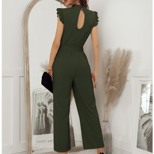 Solid Color Sleeveless Wide Leg Jumpsuit