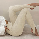 Women Ribbed Knitted Casual Fitness Leggings Pants