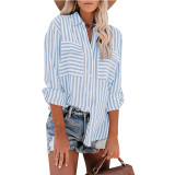Striped Single Breasted Long Sleeve Shirt Tops
