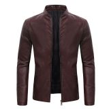 Plus Size Mens Mock Neck PU Leather Jacket Coat
