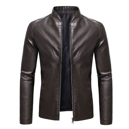 Plus Size Mens Mock Neck PU Leather Jacket Coat