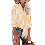 Striped Single Breasted Long Sleeve Shirt Tops