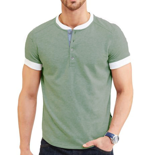 Men Crew Neck Contrast Color Short Sleeve Tops