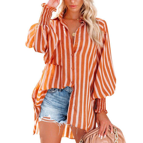 Striped Loose Blouses Beach Vacation Sunscreen Shirt