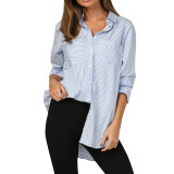 Women Striped Print Shirt Long Sleeve Casual Tops