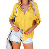 Solid Color Single Breasted Bat Long Sleeve Shirts Blouses