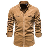 Men's Shirt Business Casual Solid Color Corduroy Shirts