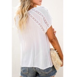 Solid Color Hollow Out Short Sleeve V Neck T-Shirt Top