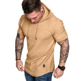 Mens Short Sleeve Hoodies Casual T-shirt Tops
