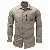 Men's Casual Long Sleeve Zip Pocket Shirt