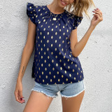 Blue Polka Dot Sleeveless Top Chiffon Blouse