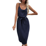 Women Solid Color Sexy Sleeveless Low Neck Dress