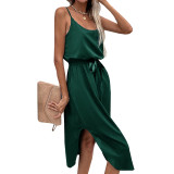 Women Solid Color Sexy Sleeveless Low Neck Dress