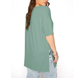 Summer Solid Color Short Sleeve Crew Neck Plus Size Top
