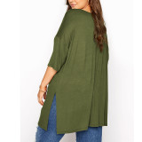 Summer Solid Color Short Sleeve Crew Neck Plus Size Top