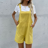 Solid Color Pockets Casual Shorts Jumpsuit