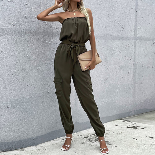 Green Off Shoulder Sleeveless Jumpsuits for Women