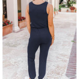 Women Solid Color Drawstring Sleeveless Jumpsuits