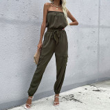 Green Off Shoulder Sleeveless Jumpsuits for Women