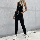 Solid Color Sleeveless Button Jumpsuits