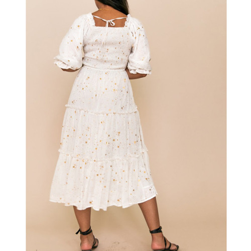 Printed Square Neck Open Back Lantern Half Sleeve Dresses