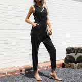 Black Drawstring O-Neck Sleeveless Slim Jumpsuits