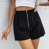 Black Zipper Design Looser Sweat Shorts